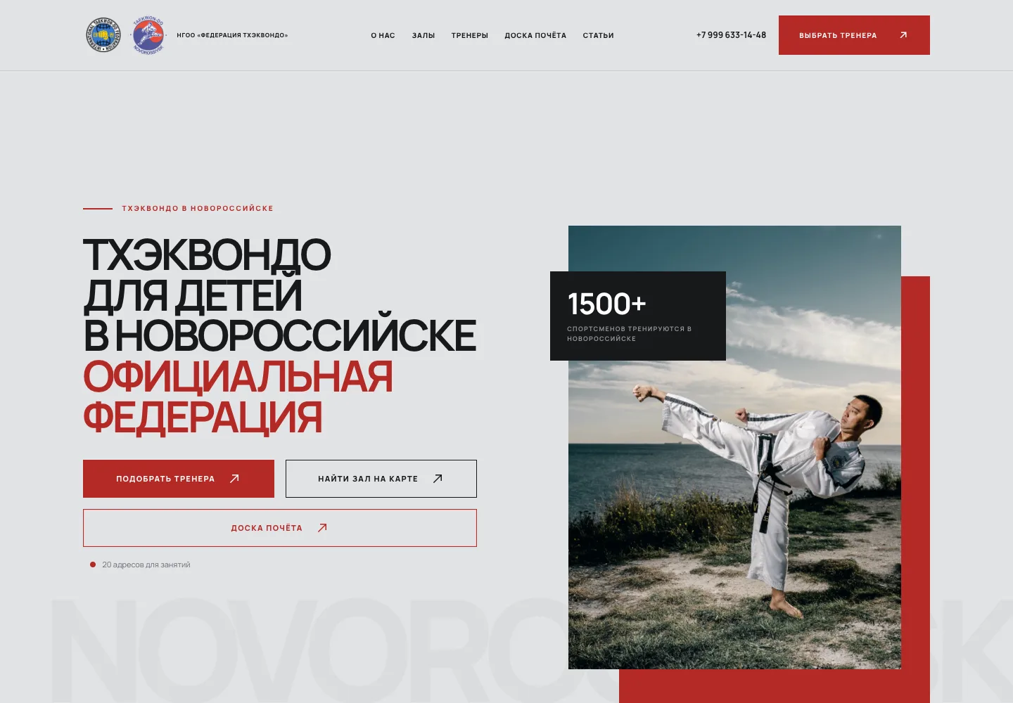 Главная страница сайта федерации тхэквондо на компьютере